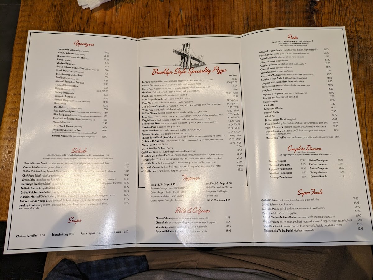 Mancini Pizza Menu - Image 1